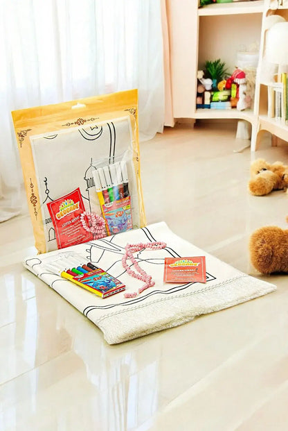 Boyamalı Yıkanabilir Eğitici Çocuk Seccadesi ve Tesbih Seti