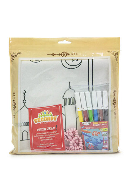 Boyamalı Yıkanabilir Eğitici Çocuk Seccadesi ve Tesbih Seti