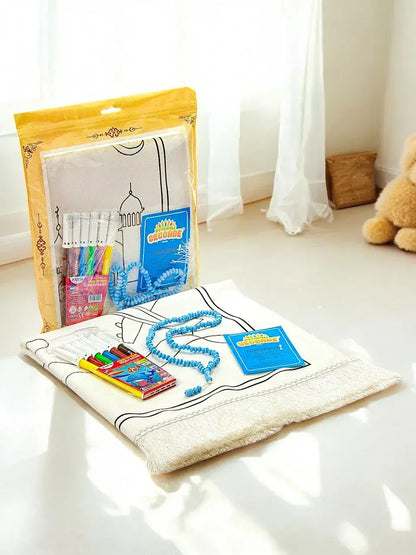 Boyamalı Yıkanabilir Eğitici Çocuk Seccadesi ve Tesbih Seti