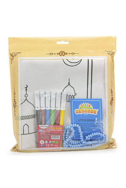 Boyamalı Yıkanabilir Eğitici Çocuk Seccadesi ve Tesbih Seti