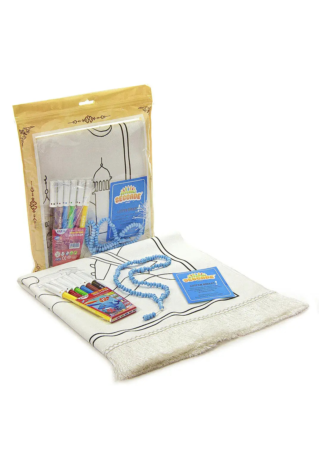 Boyamalı Yıkanabilir Eğitici Çocuk Seccadesi ve Tesbih Seti